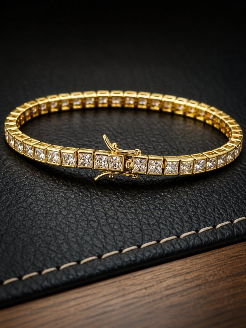 Gold Asscher Cut Tennis Bracelet
